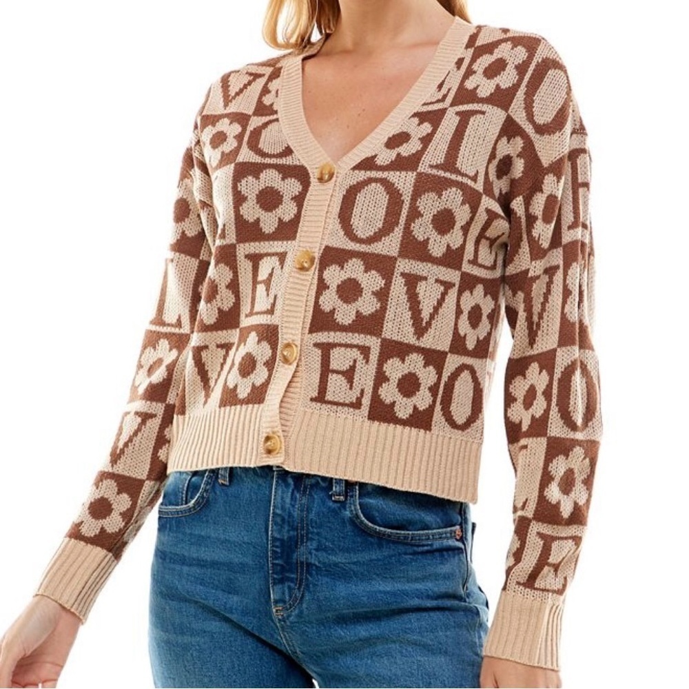 Ultra Flirt “Love” Brown Cardigan